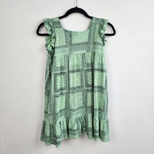 Misha And Puff Green Kids Dress with Ruffle Sleeves, Size 9-10